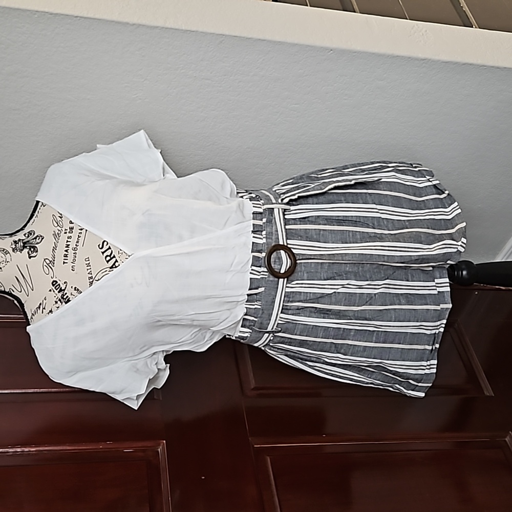 Blu Pepper Gray and White Striped Romper